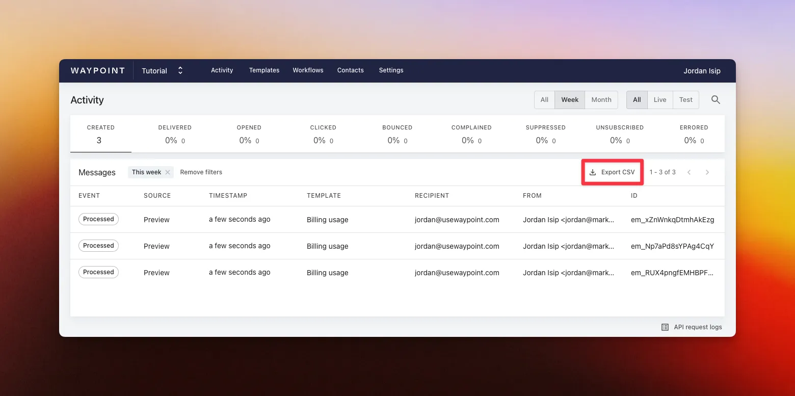 Export email activity to CSV