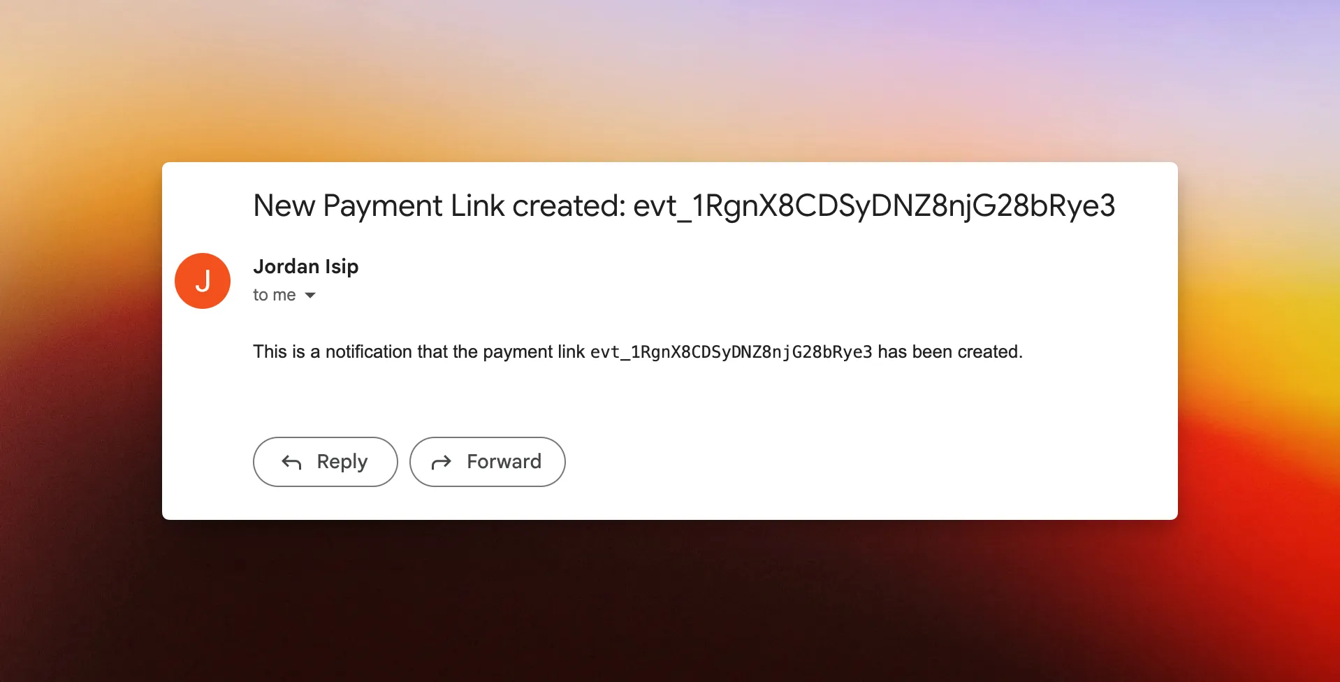 Screenshot: Test Message Output